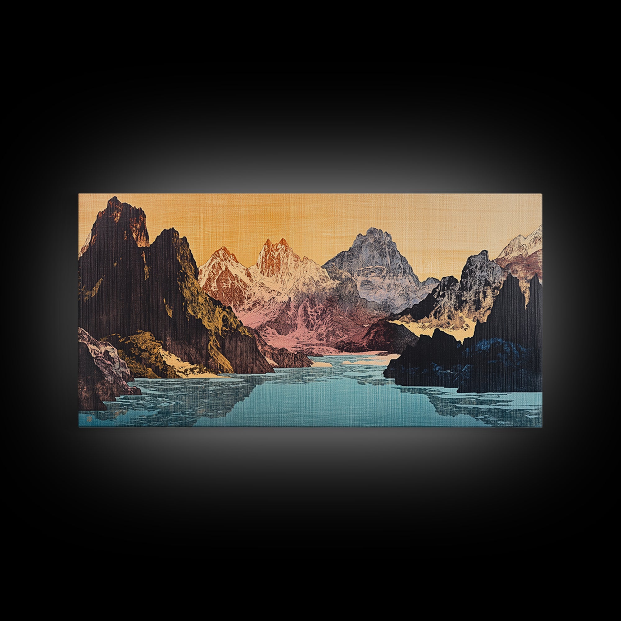 Dramatic Alpine Lake With Rugged Mountain Peaks Wall Art, Panoramic Landscape Print, Rustic Nature Decor, Large Canvas Print