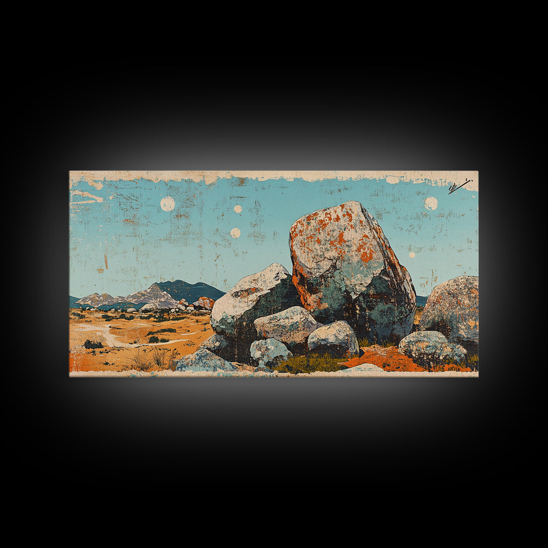 Desert Boulder Landscape Canvas Print, Southwestern Wall Art, Minimalist Desert Decor, Nature Wall Art, Modern Home Decor