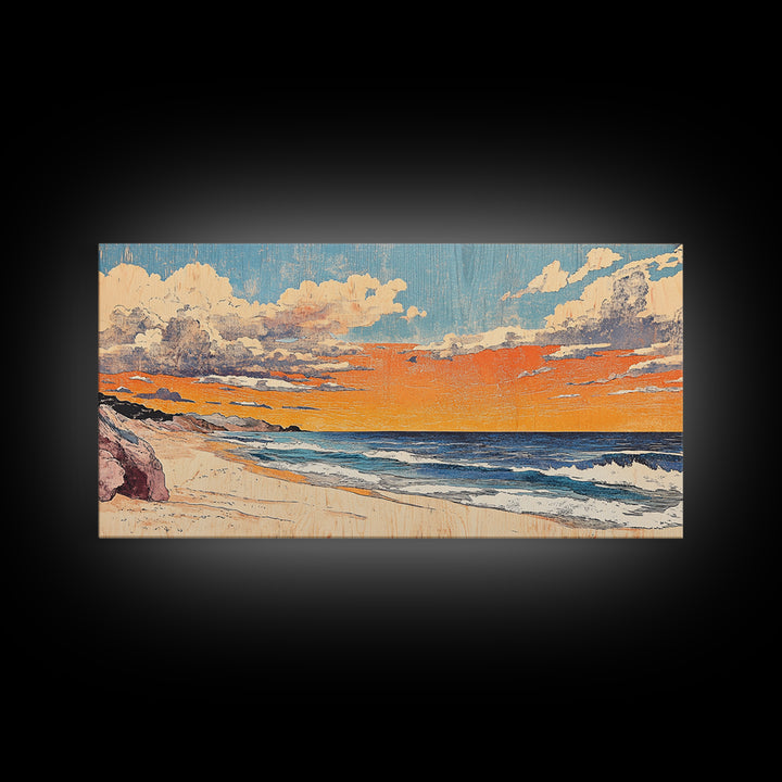 Pastel Ocean Beach Sunset Canvas Print, Coastal Wall Art, Nautical Seascape Decor, Beach House Living Room Wall Decor Print