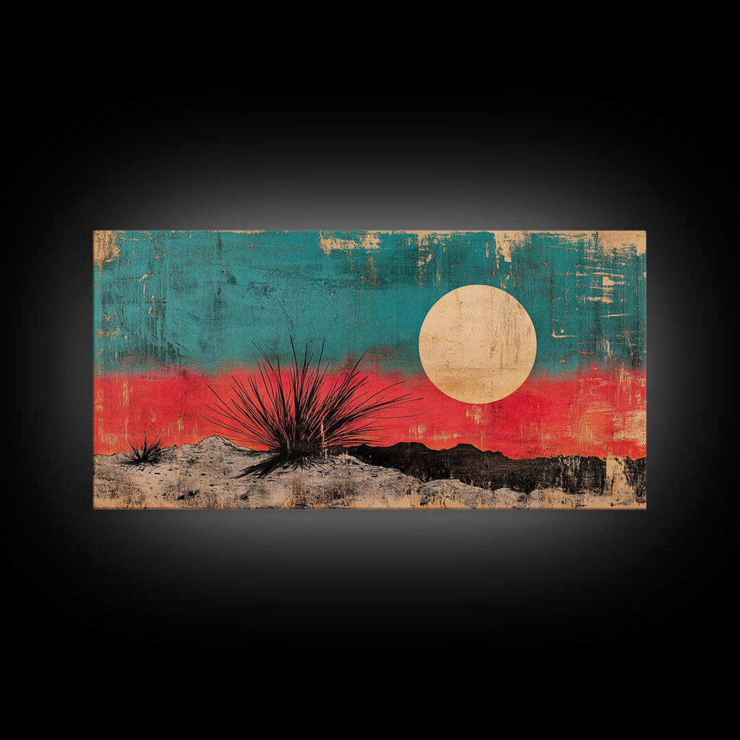 Desert Yucca Sunset Canvas Print, Southwestern Landscape Wall Art, Boho Desert Decor, Earth Tone Living Room Print Gift Idea