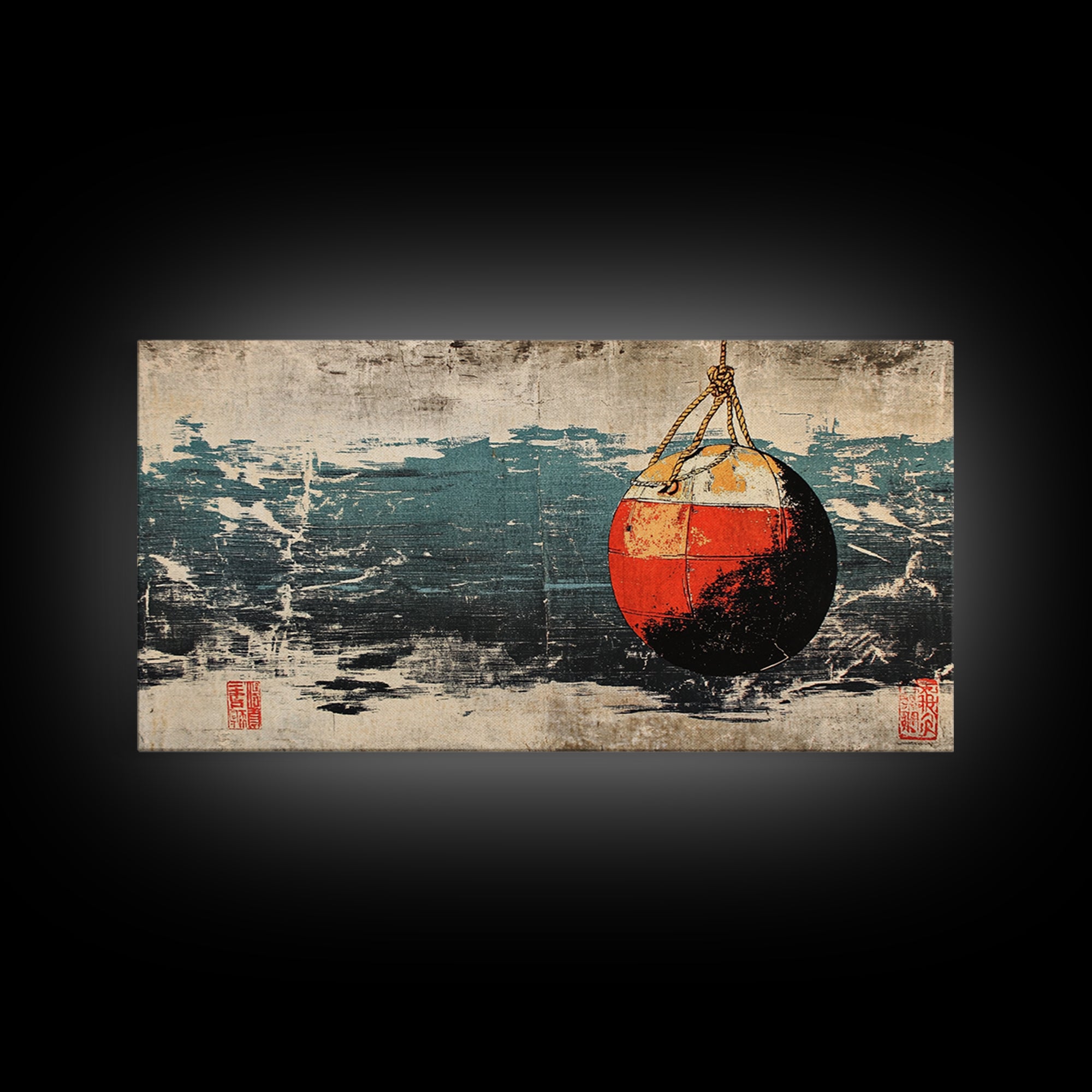 Red And White Fishing Buoy Canvas Print, Nautical Coastal Wall Art, Ocean Decor, Rustic Beach House Seascape Home Decor Gift
