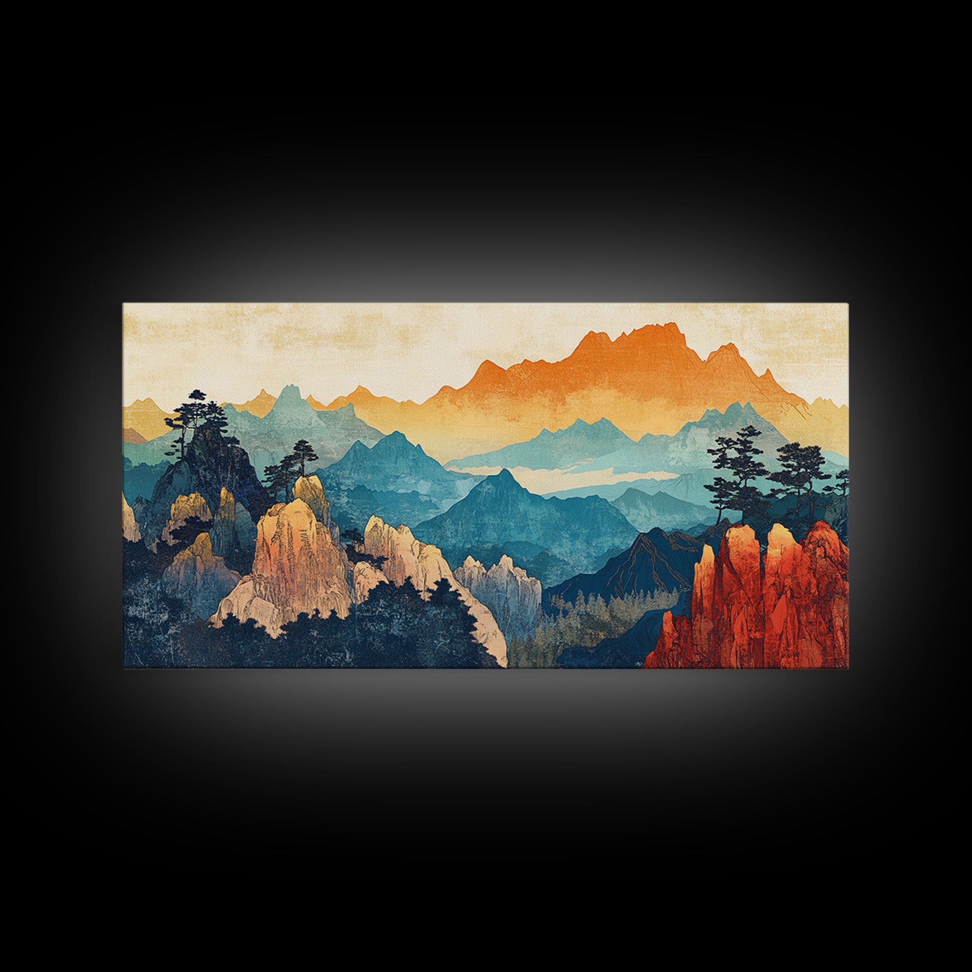 Layered Mountain Peaks Landscape Wall Art, Southwestern Nature Canvas Print, Boho Cabin Decor, Large Living Room Gift For Him
