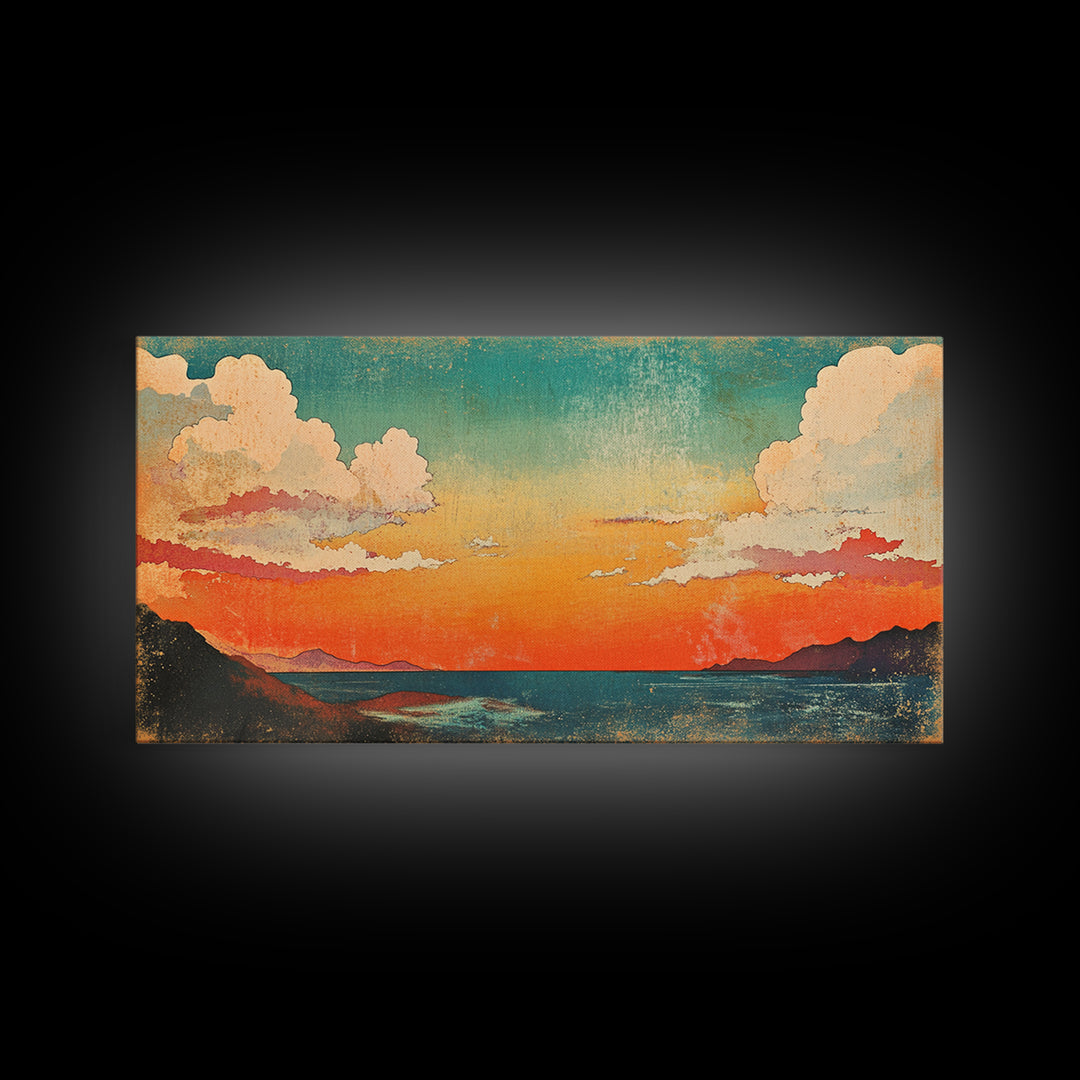 Pastel Coastal Sunset Wall Art, Ocean Horizon Canvas Print, Beach House Decor, Serene Living Room Wall Decor Gift For Her