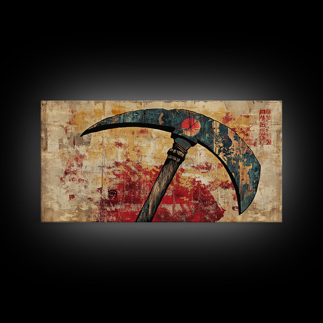 Japanese Battle Scythe Wall Art, Samurai Weapon Illustration, Dark Grunge Canvas Print, Asian Decor, Martial Arts Gift, Office Decor