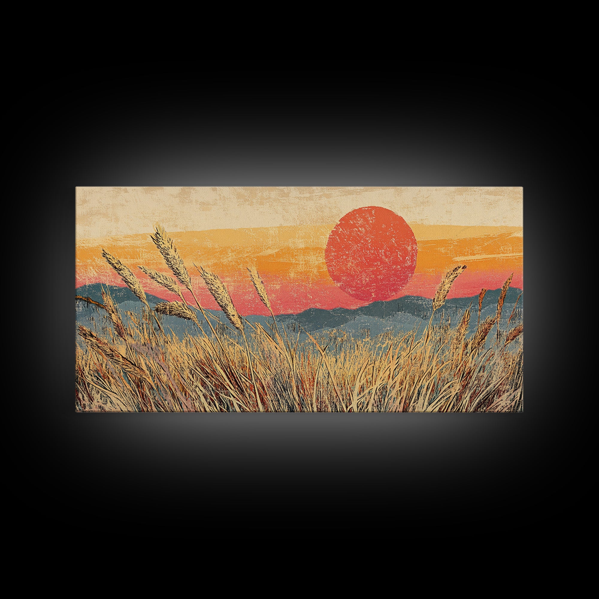 Golden Wheat Field Sunset Wall Art, Rustic Landscape Canvas Print, Warm Farmhouse Decor For Living Room Above Sofa Housewarming Gift