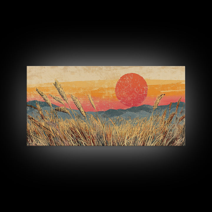 Golden Wheat Field Sunset Wall Art, Rustic Landscape Canvas Print, Warm Farmhouse Decor For Living Room Above Sofa Housewarming Gift