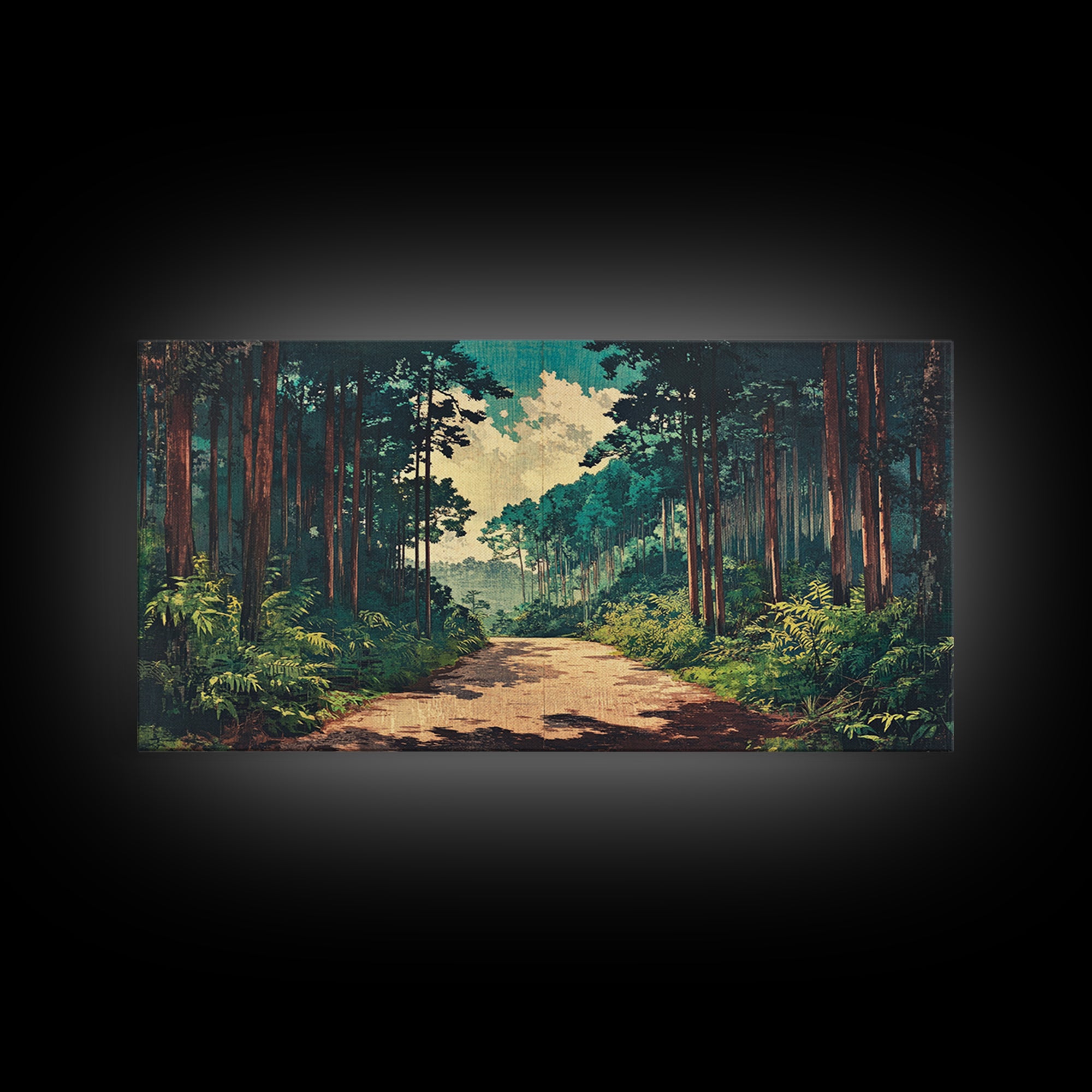 Sunlit Pine Forest Path Canvas Print, Nature Wall Art, Forest Wall Decor, Japandi Wall Art For Entryway And Office Decor