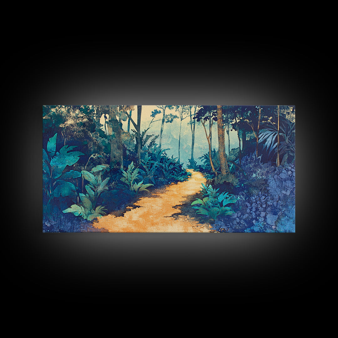 Lush Tropical Jungle Path Canvas Print, Botanical Wall Art, Nature Wall Decor, Blue Green Wall Art For Spa Or Bedroom Decor