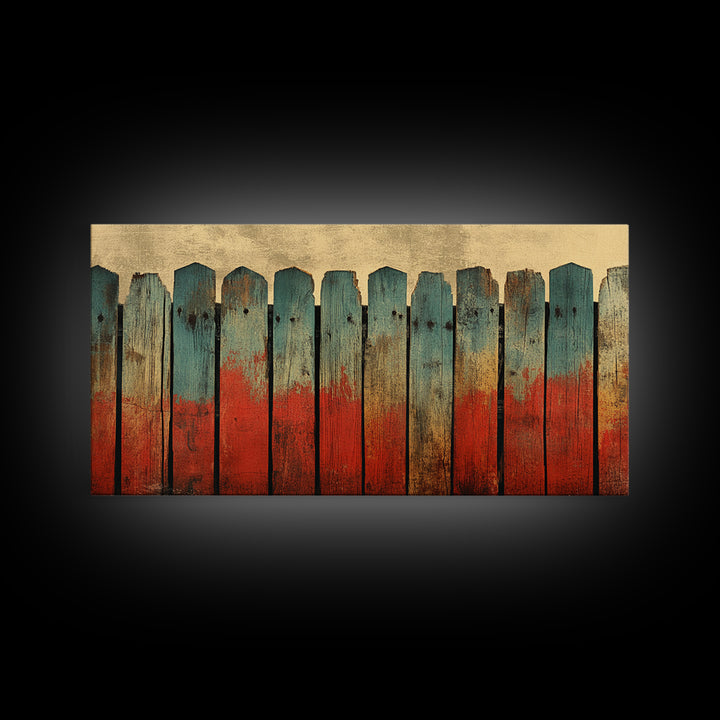 Weathered Teal And Red Wood Fence Canvas Print, Rustic Wall Art, Abstract Farmhouse Decor, Bold Country Wall Decor, Home Decor