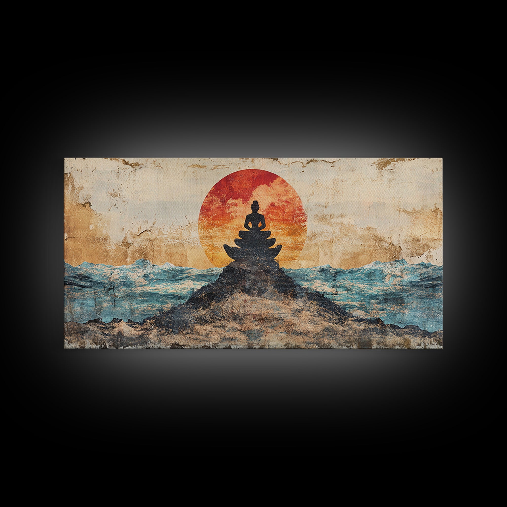 Buddha Meditation On Ocean Rocks Wall Art, Zen Canvas Print, Spiritual Decor, Mindfulness Art, Yoga Room Wall Decor, Calming Wall Art