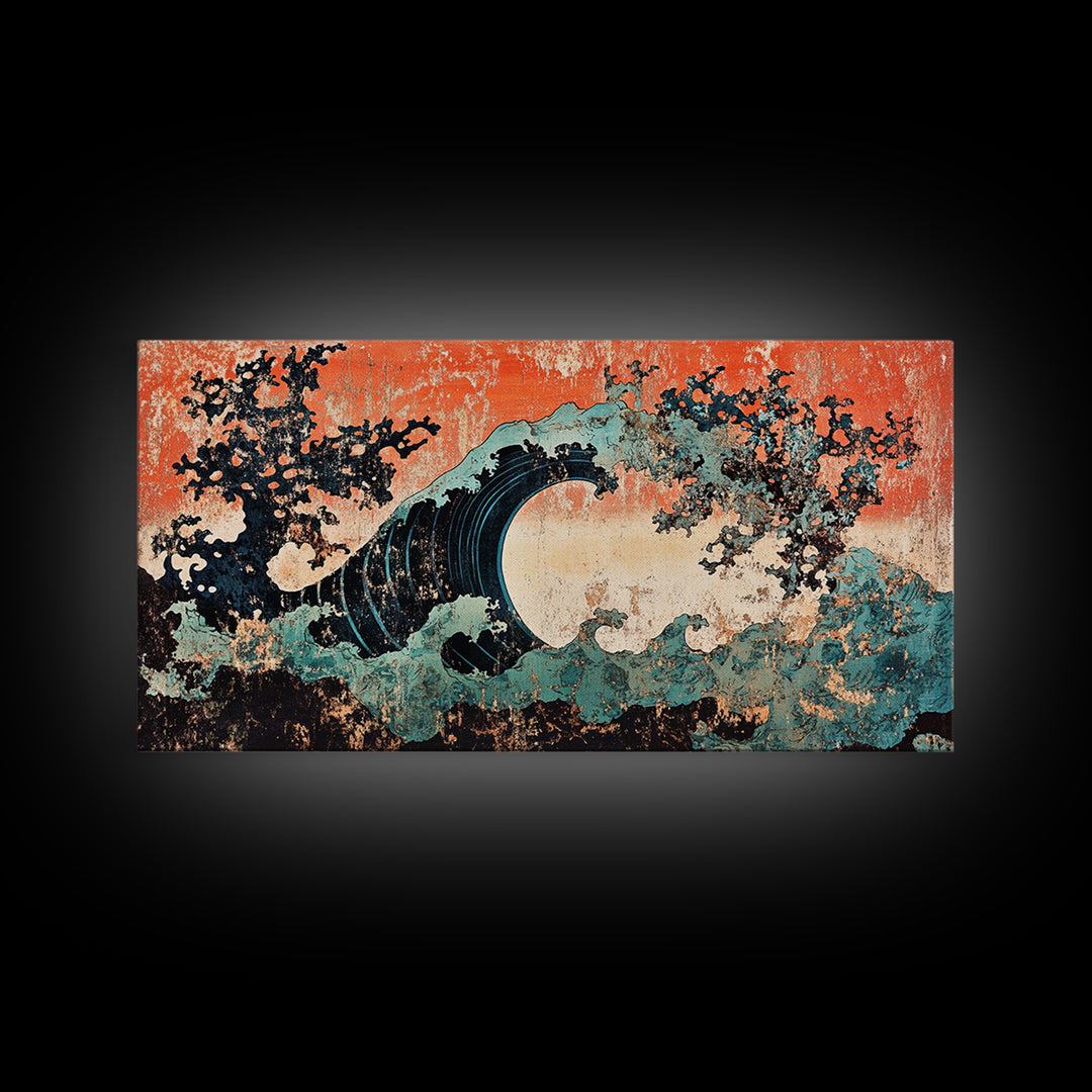 Dramatic Japanese Wave Wall Art, Modern Abstract Ocean Canvas Print, Coastal Seascape Decor, Bold Living Room Statement Art