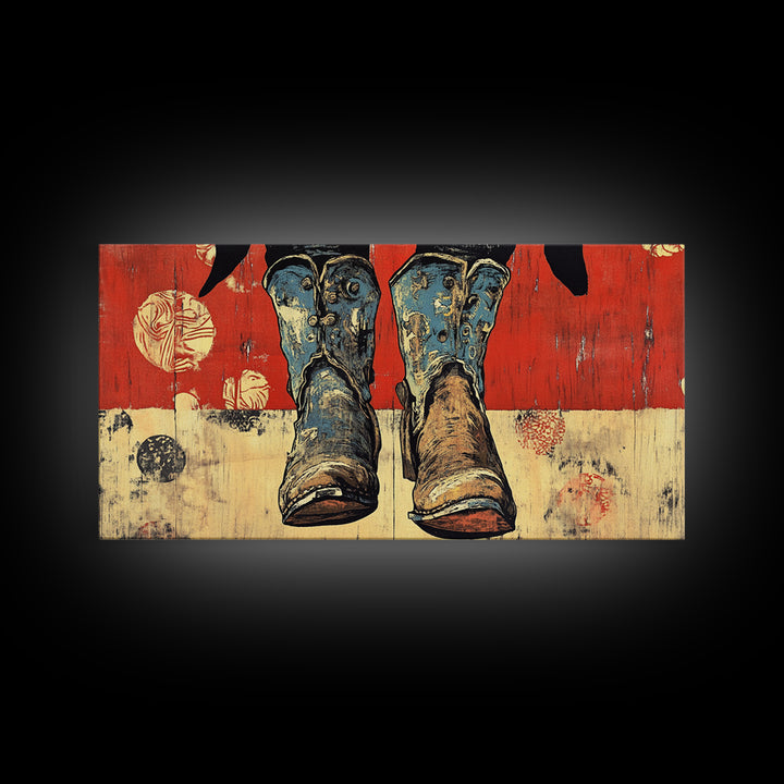 Weathered Cowboy Boots Wall Art, Rustic Western Canvas Print, Cowgirl Decor, Ranch House Living Room Wall Decor Gift For Him