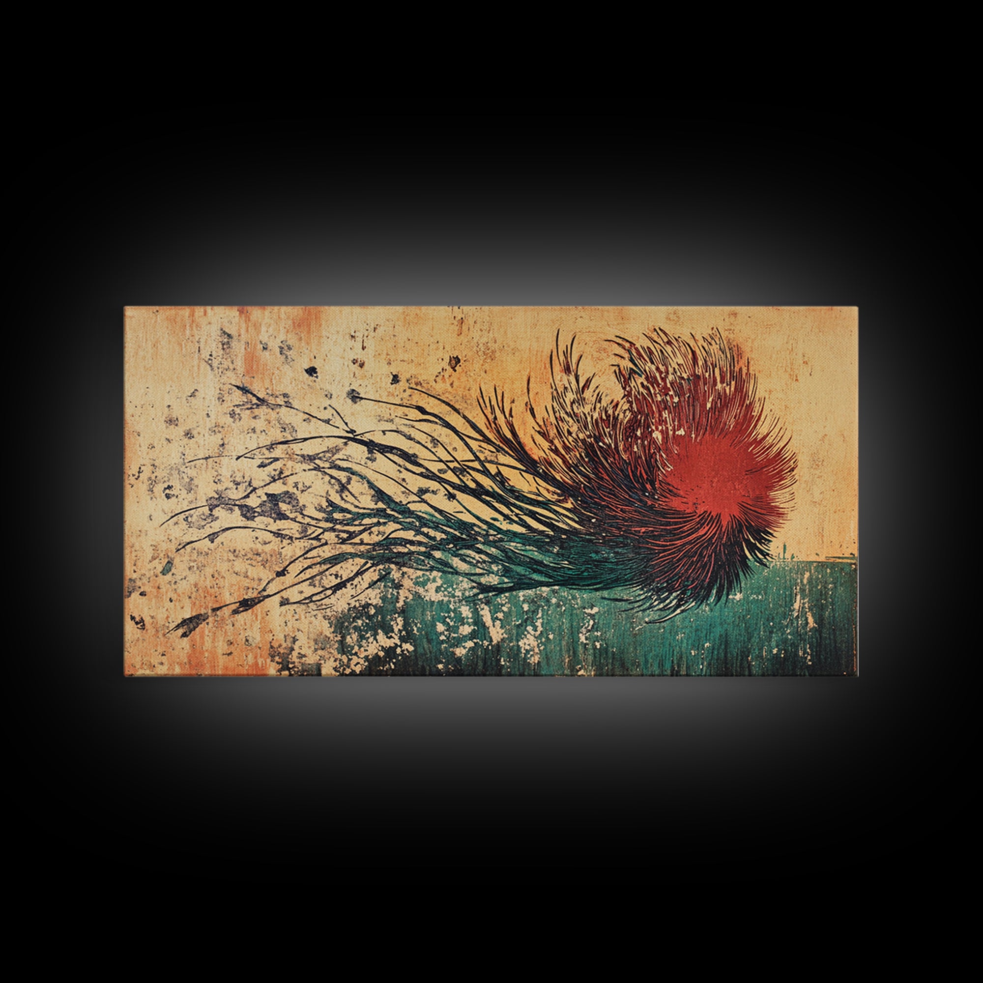 Red Windblown Botanical Flower Wall Art, Textured Japanese Canvas Print, Abstract Floral Living Room Decor, Home Decor Gift For Her