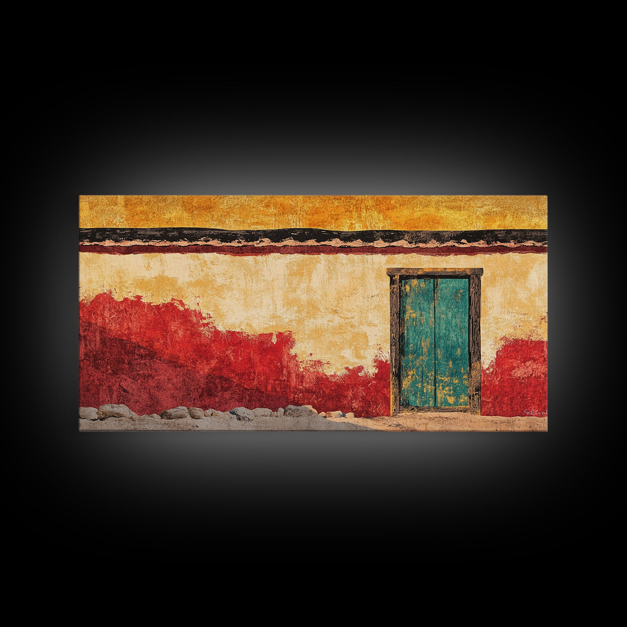 Turquoise Door Adobe Southwest Wall Art, Rustic Canvas Print, Mexican Courtyard Decor, Warm Entryway Living Room Art, Home Decor