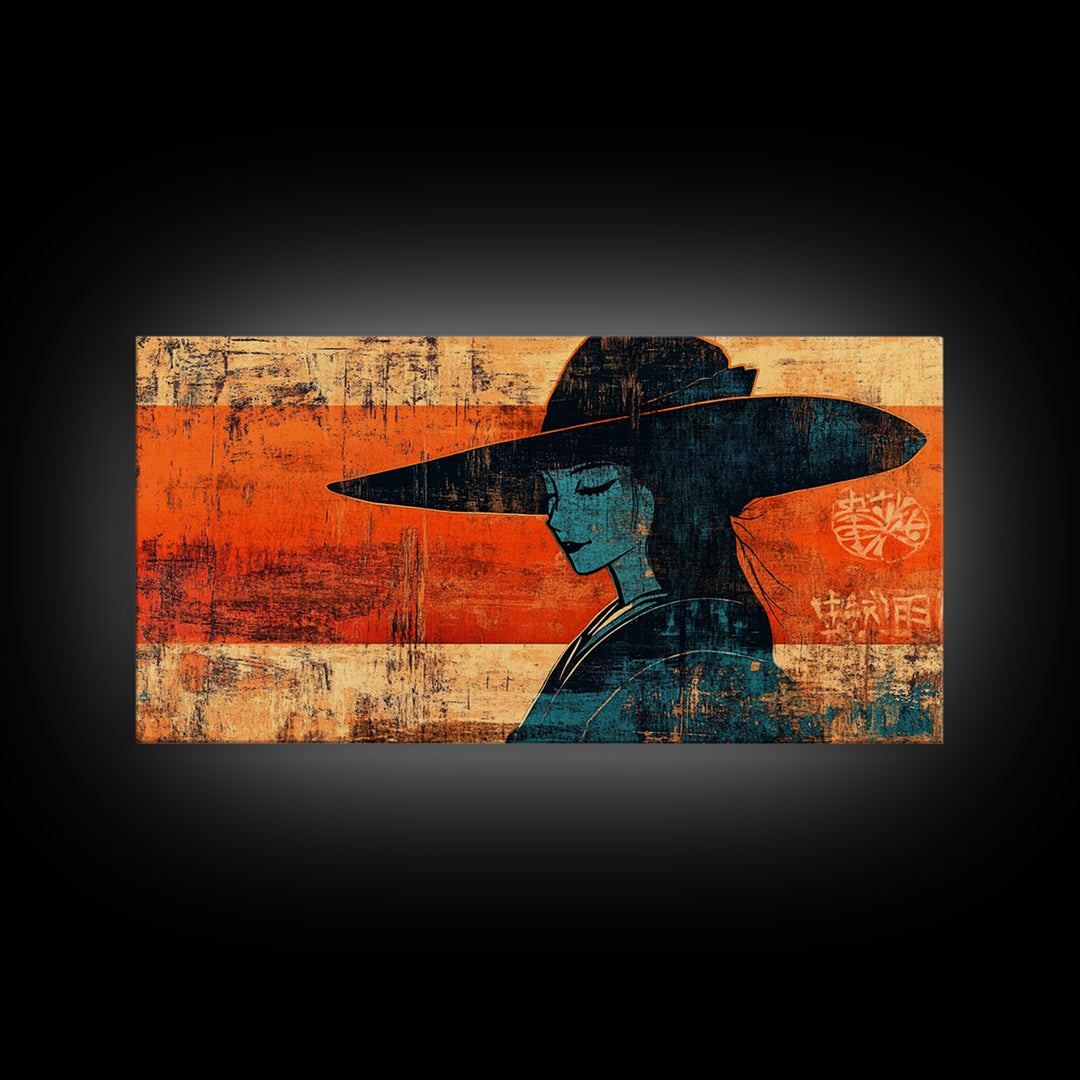 Japanese Woman In Wide Hat Wall Art, Ukiyo E Style Canvas Print, Asian Inspired Decor, Modern Japandi Wall Decor, Home Decor