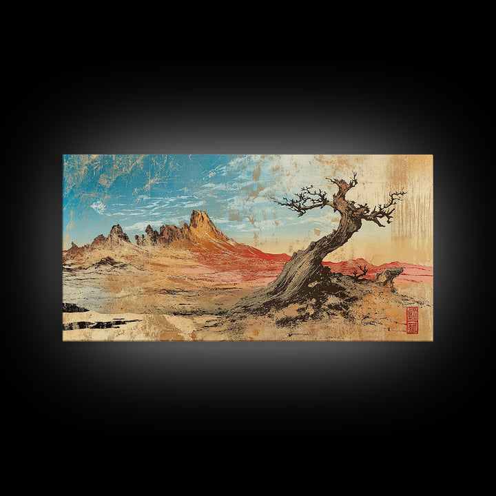 Leaning Juniper And Red Desert Mesa Wall Art, Southwestern Landscape Canvas Print For Rustic Home Decor And Office Decor