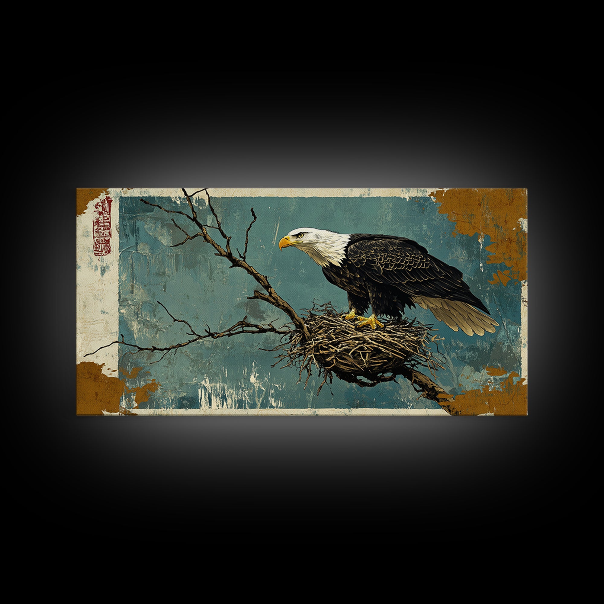 Bald Eagle On Nest With Bare Branches Wall Art, Wildlife Canvas Print, Rustic Nature Home Decor For Office Or Living Room