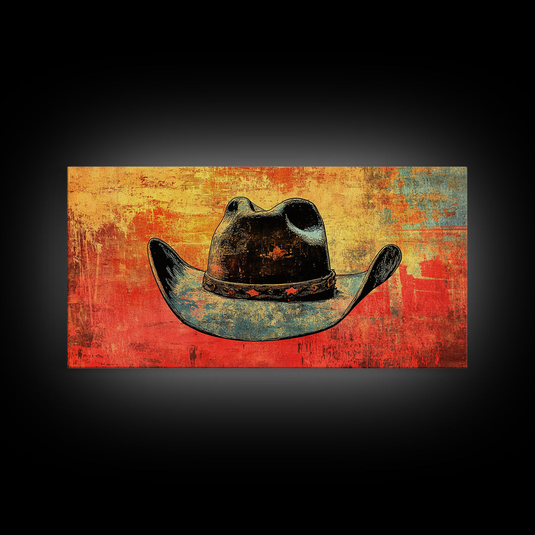 Weathered Blue Cowboy Hat Wall Art, Western Canvas Print, Rustic Ranch Decor, Masculine Man Cave Gift, Southwestern Style