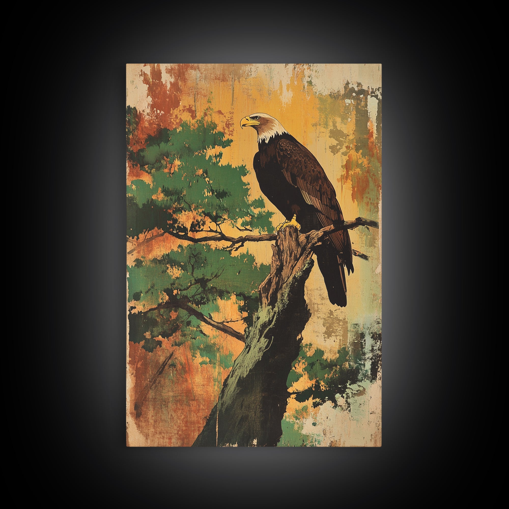 Bald Eagle On Pine Branch Canvas Print, Wildlife Wall Art, Rustic Nature Decor, Cabin Office Art, Gift For Bird Lovers Home Decor