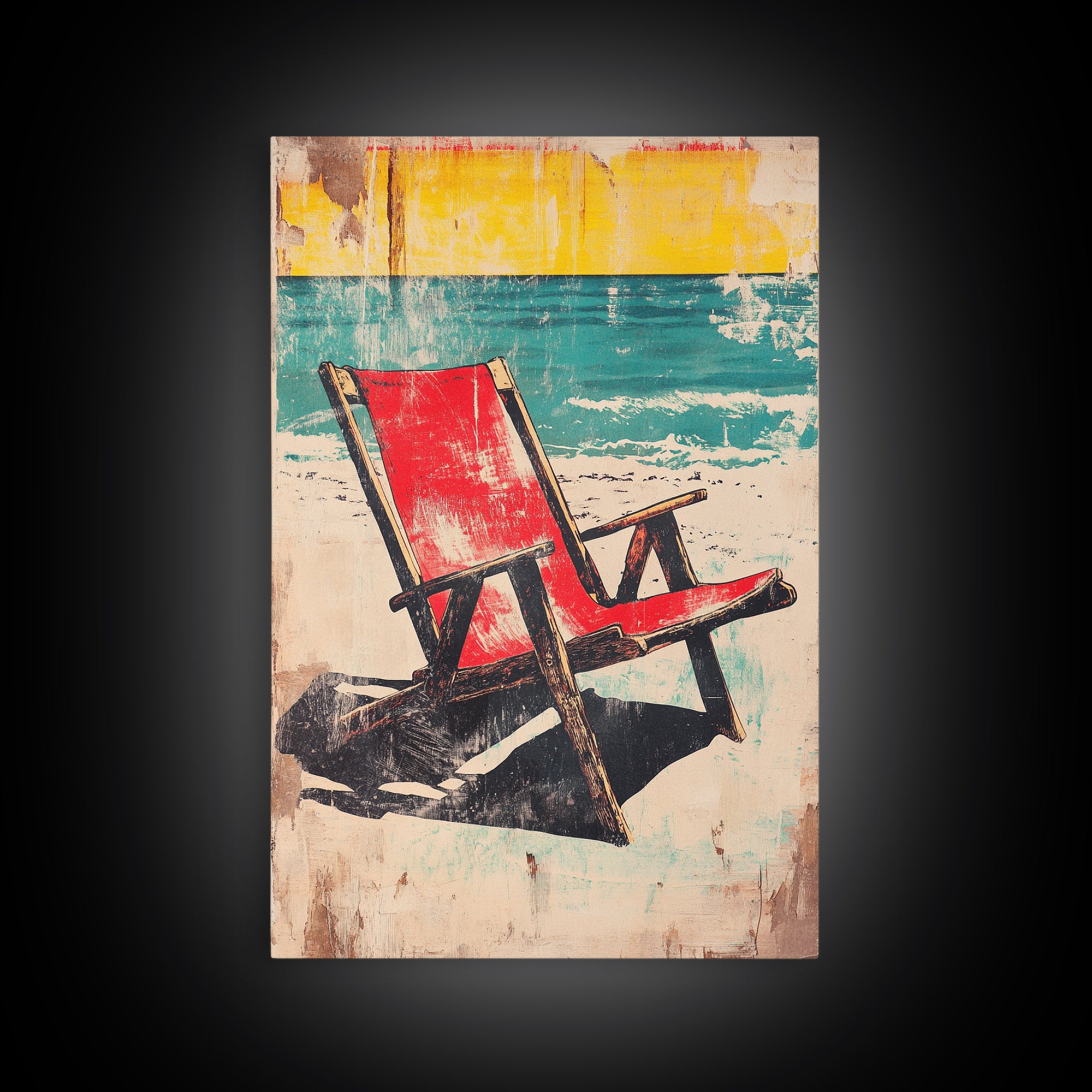 Red Beach Chair Wall Art, Turquoise Ocean Canvas Print, Retro Coastal Decor, Summer Beach House Gift For Her, Living Room Decor