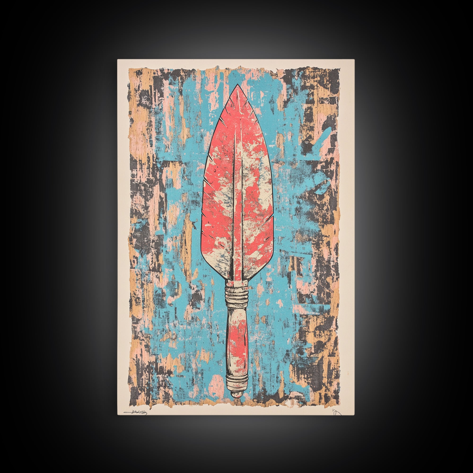 Red Tribal Spear Arrowhead Wall Art, Primitive Weapon Poster, African Inspired Decor, Bold Southwestern Gift For Him, Home Decor