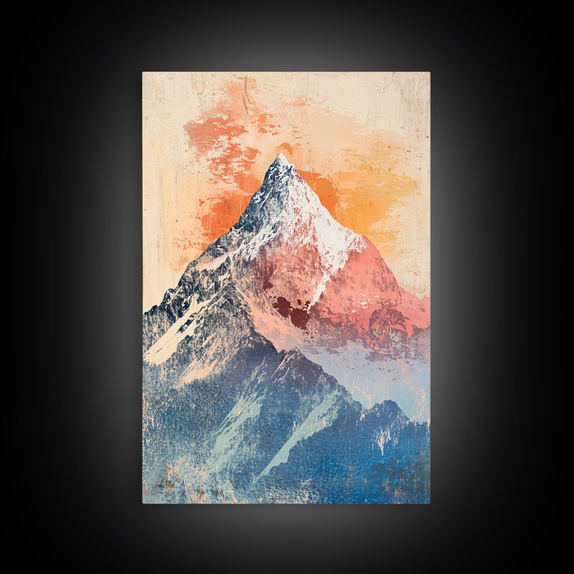 Snowy Alpine Mountain Peak Wall Art, Pastel Landscape Print, Nature Wall Decor, Bedroom Decor, Framed Canvas Print, Blue Bedroom Art