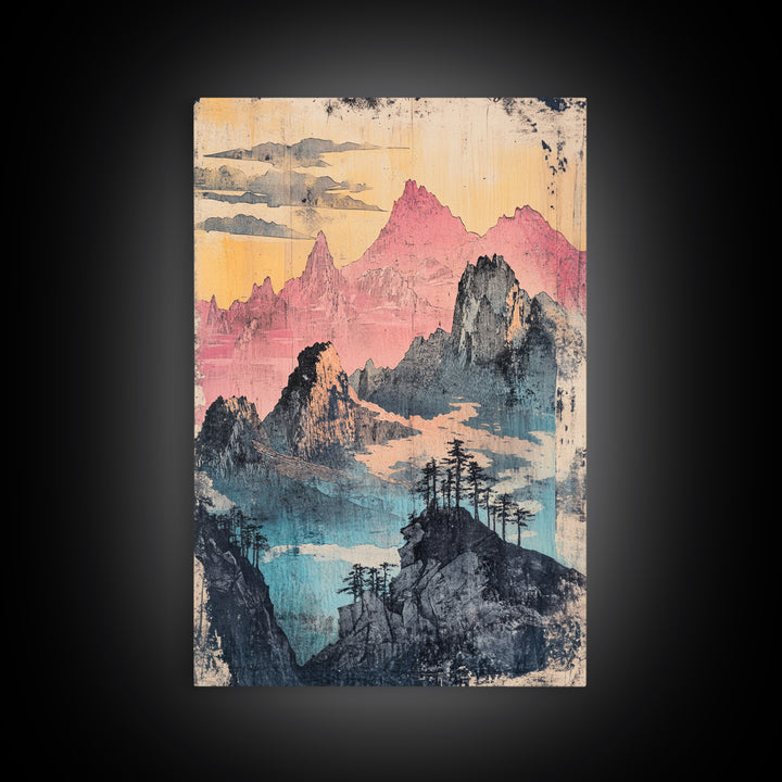 Misty Pink Mountain Range Wall Art, Abstract Landscape Print, Japandi Wall Decor, Gallery Wall Art, Large Canvas Print, Pastel Wall Art