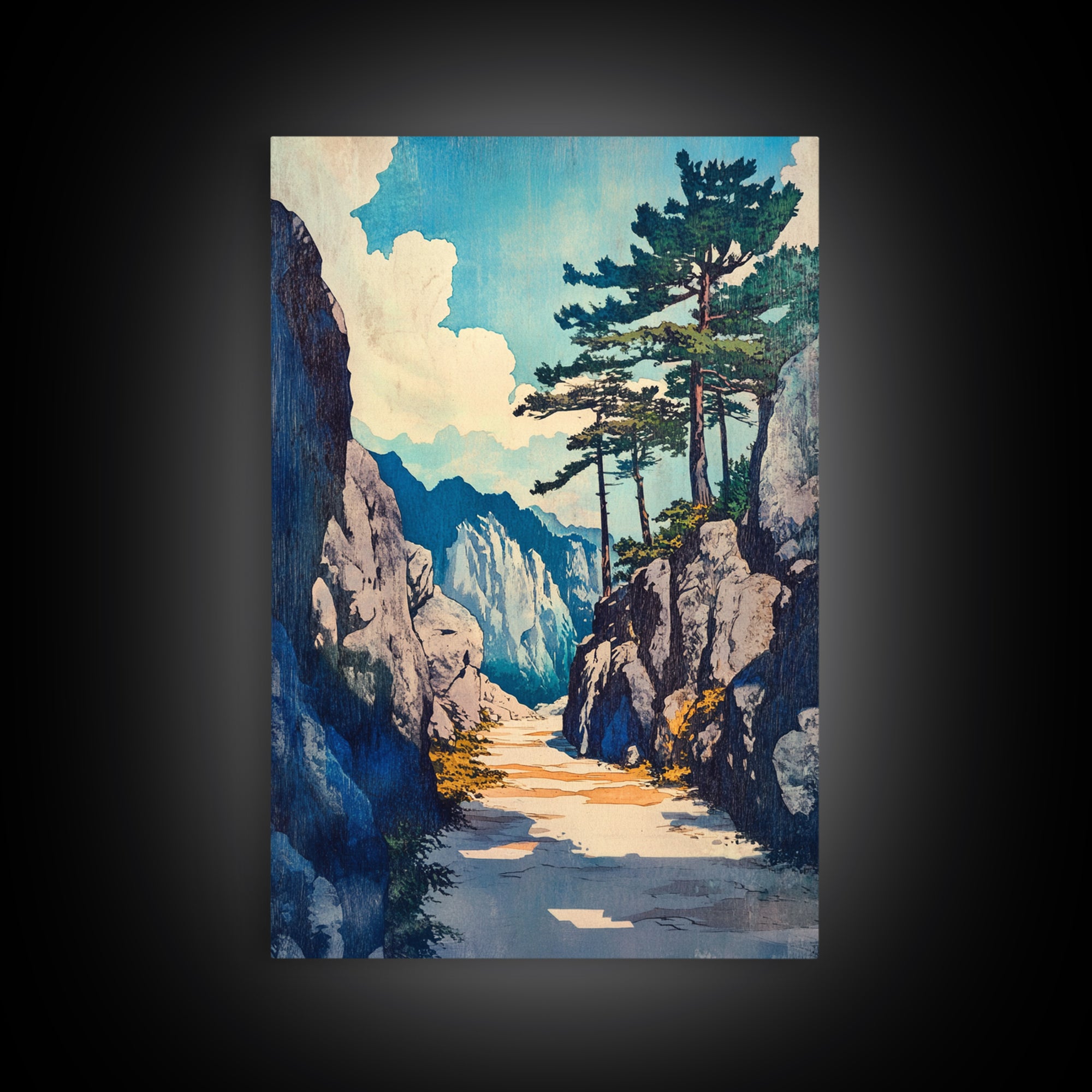 Rocky Mountain Pass Wall Art, Alpine Landscape Canvas Print, Japanese Style Nature Decor, Large Living Room Wall Art Gift