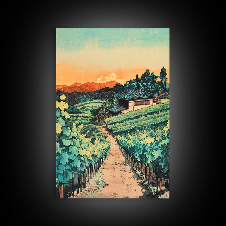 Sunlit Vineyard Path Wall Art, Wine Country Landscape Canvas Print, Rustic Kitchen Decor, Tuscan Farmhouse Housewarming Gift
