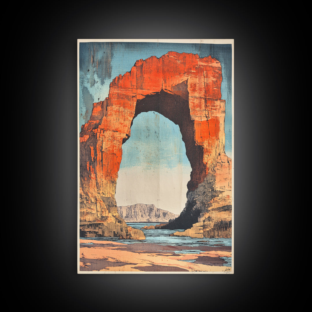 Desert Stone Arch Canvas Print, Southwestern Canyon Landscape Wall Art, Travel Poster, Rustic Home Decor Gift, Living Room Art