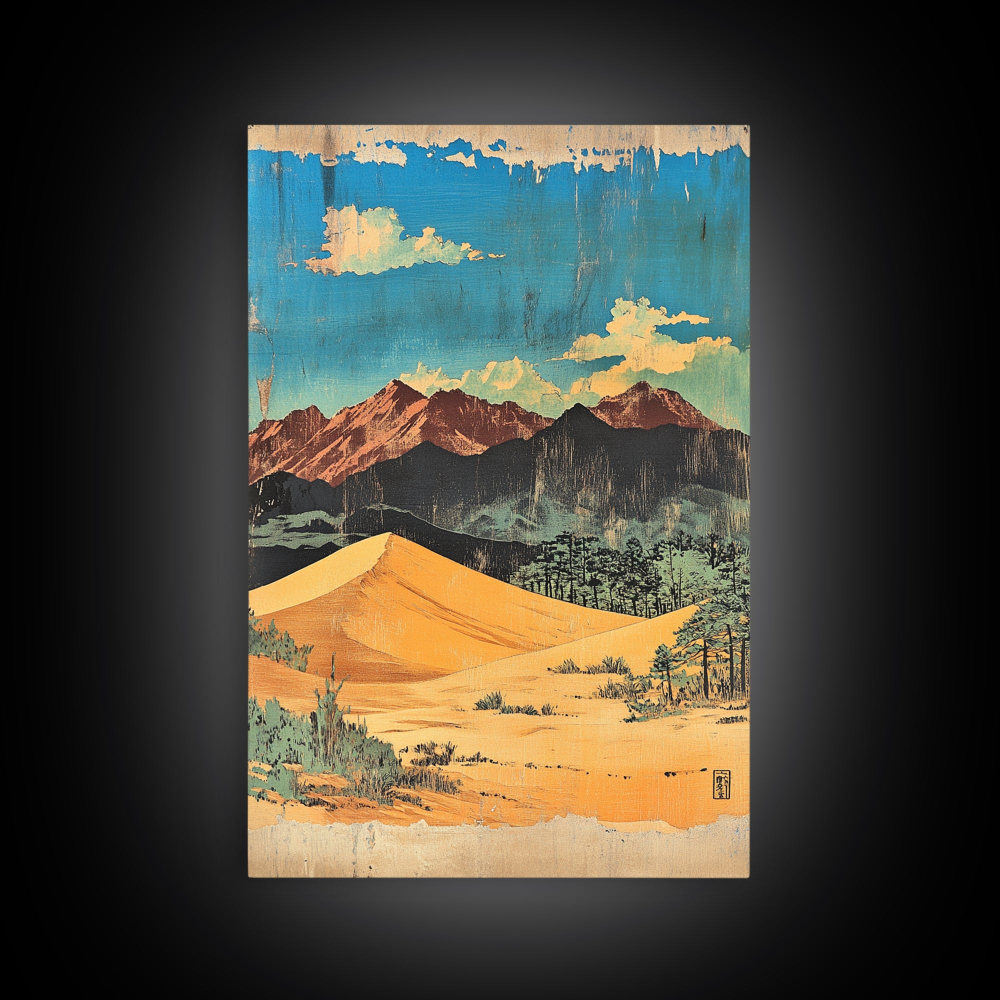 Golden Desert Dunes And Rugged Mountains Wall Art, Southwestern Landscape Print, Cactus Decor, Modern Western Home Decor