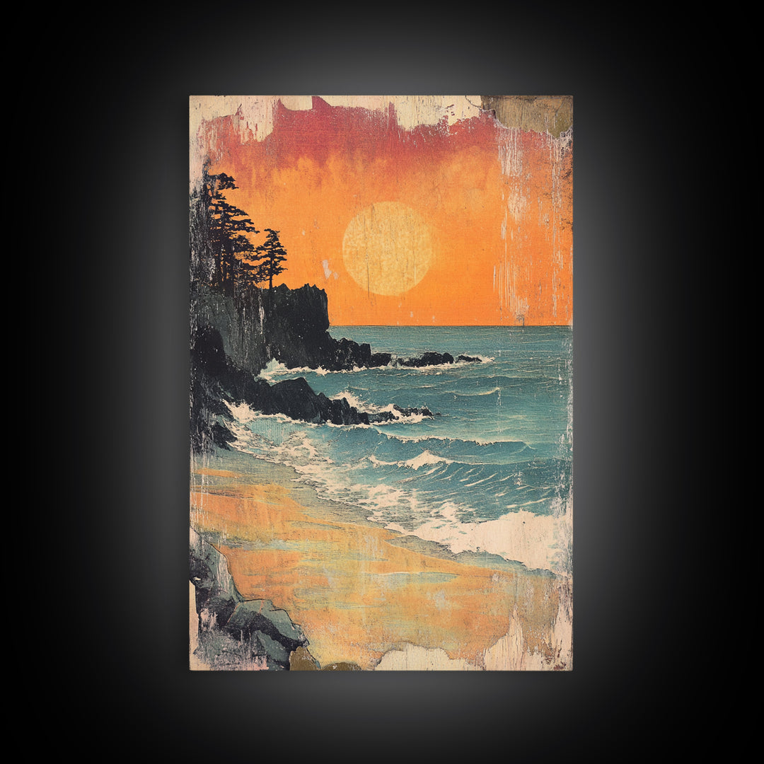 Rocky Pacific Beach Sunset Wall Art, Coastal Seascape Art Print, Ocean Wall Decor, Beach House Decor, Large Wall Art Prints