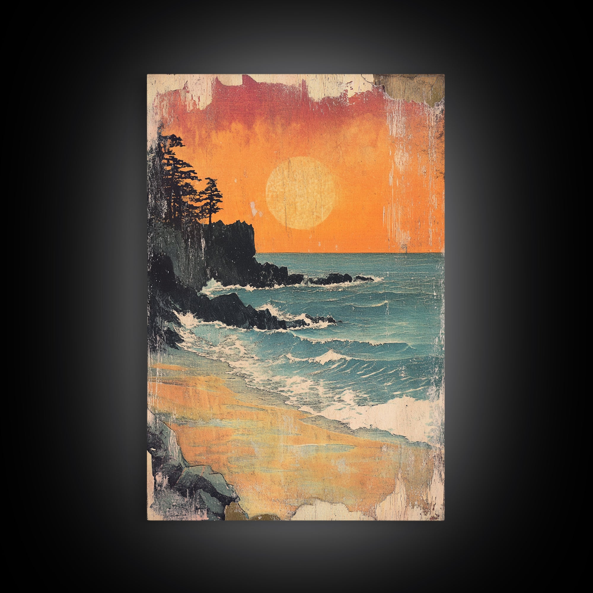 Rocky Pacific Beach Sunset Wall Art, Coastal Seascape Art Print, Ocean Wall Decor, Beach House Decor, Large Wall Art Prints