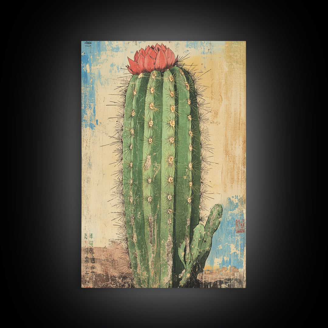 Blooming Desert Cactus Canvas Print, Southwestern Wall Art, Botanical Poster, Desert Home Decor, Rustic Nature Wall Decor