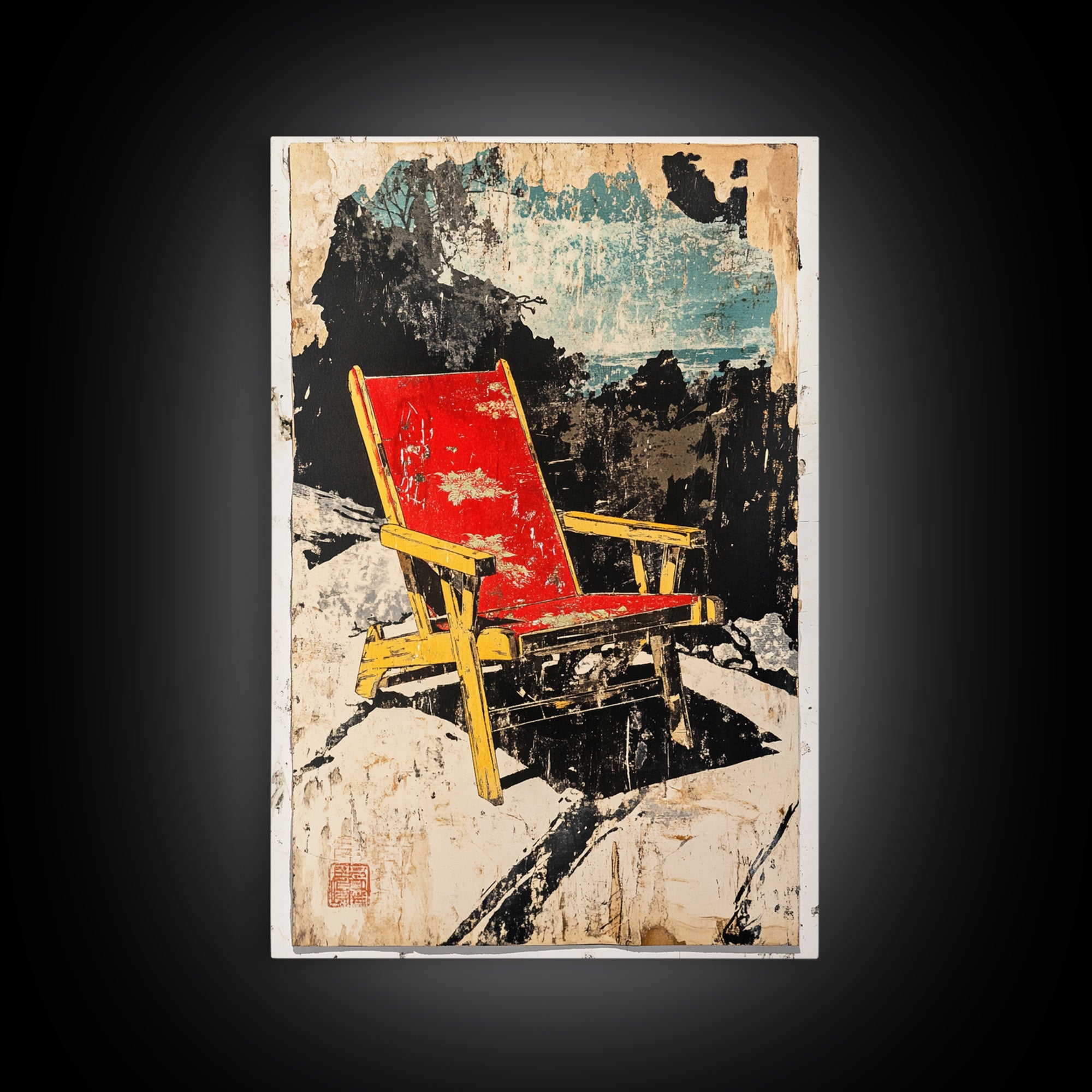 Red Beach Chair On Rocky Coast Wall Art, Coastal Wall Decor, Modern Travel Poster, Summer Beach House Canvas Print For Living Room Decor