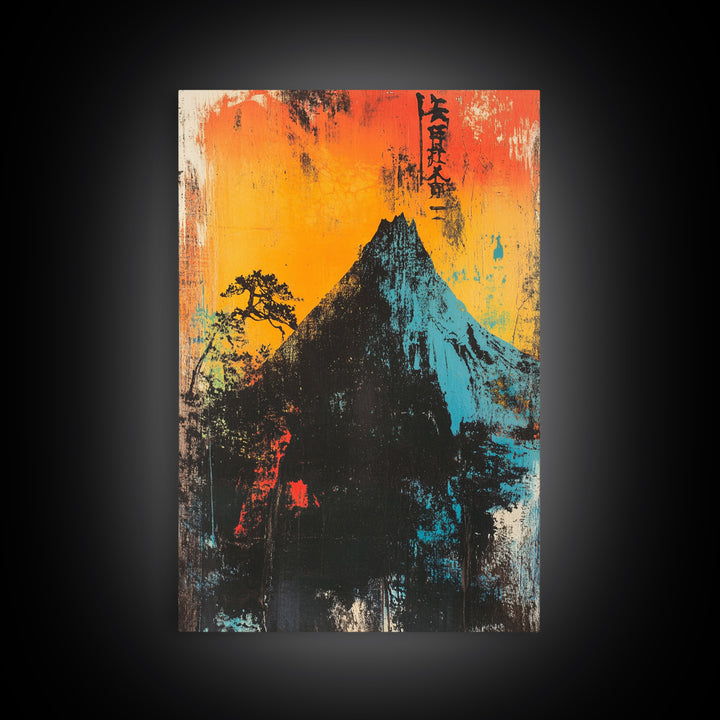 Dramatic Mountain Peak At Orange Sunrise Wall Art, Japanese Landscape Print, Bold Modern Nature Decor, Office Or Living Room Art