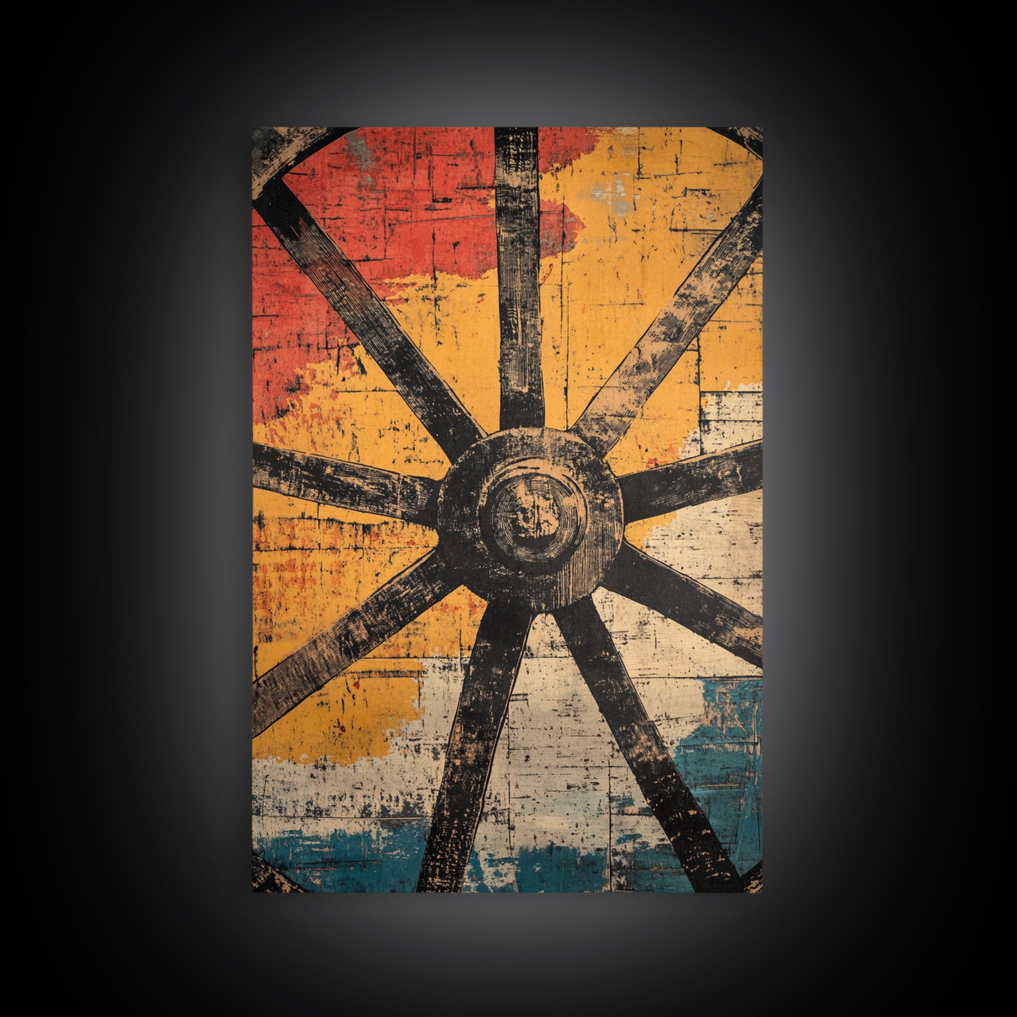 Rustic Wagon Wheel Abstract Canvas Print, Southwestern Wall Art, Western Home Decor, Bold Geometric Farmhouse Wall Decor