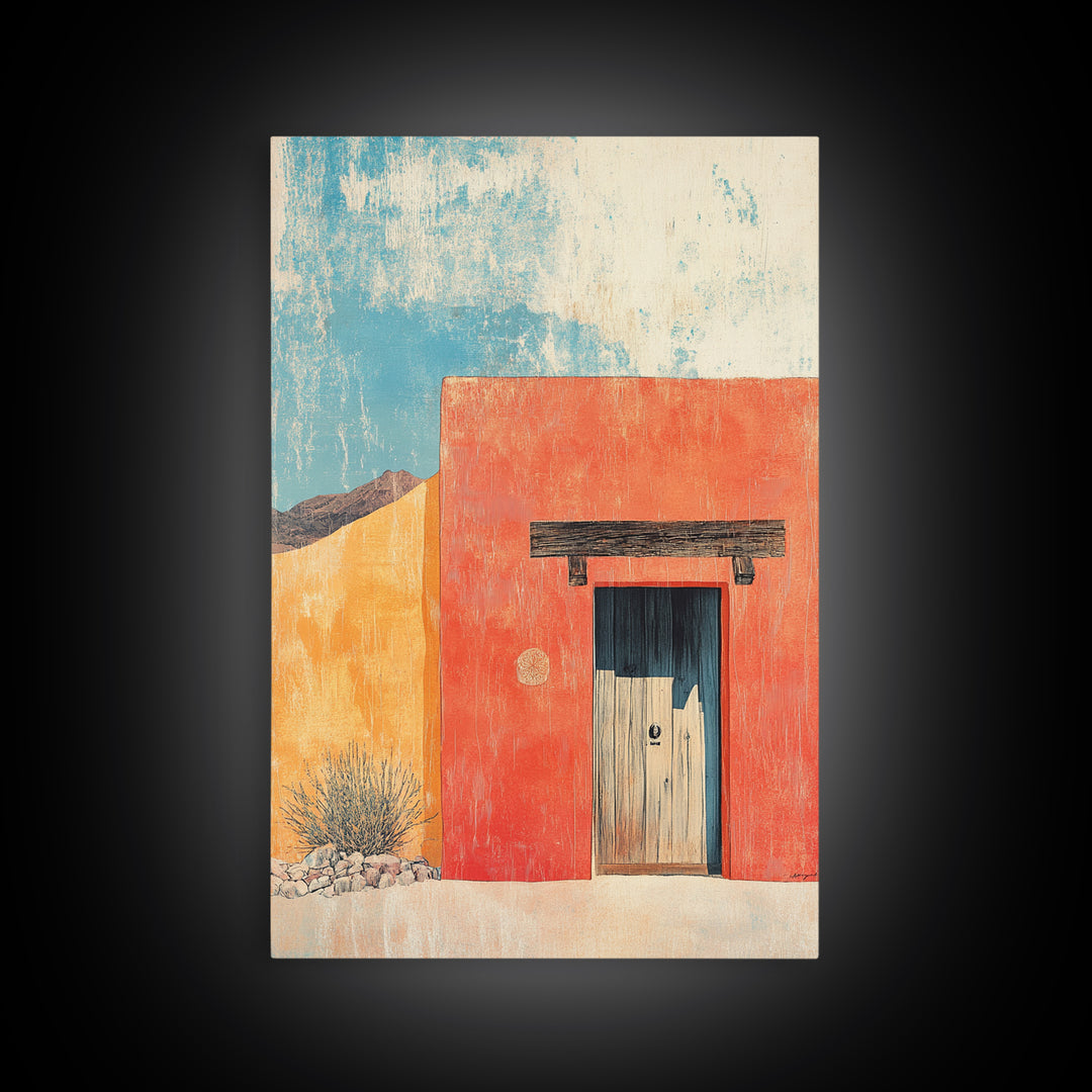 Red Adobe Door Desert Wall Art, Southwestern Canvas Print, Minimalist Architecture, Terracotta Home Decor, Modern Rustic Print