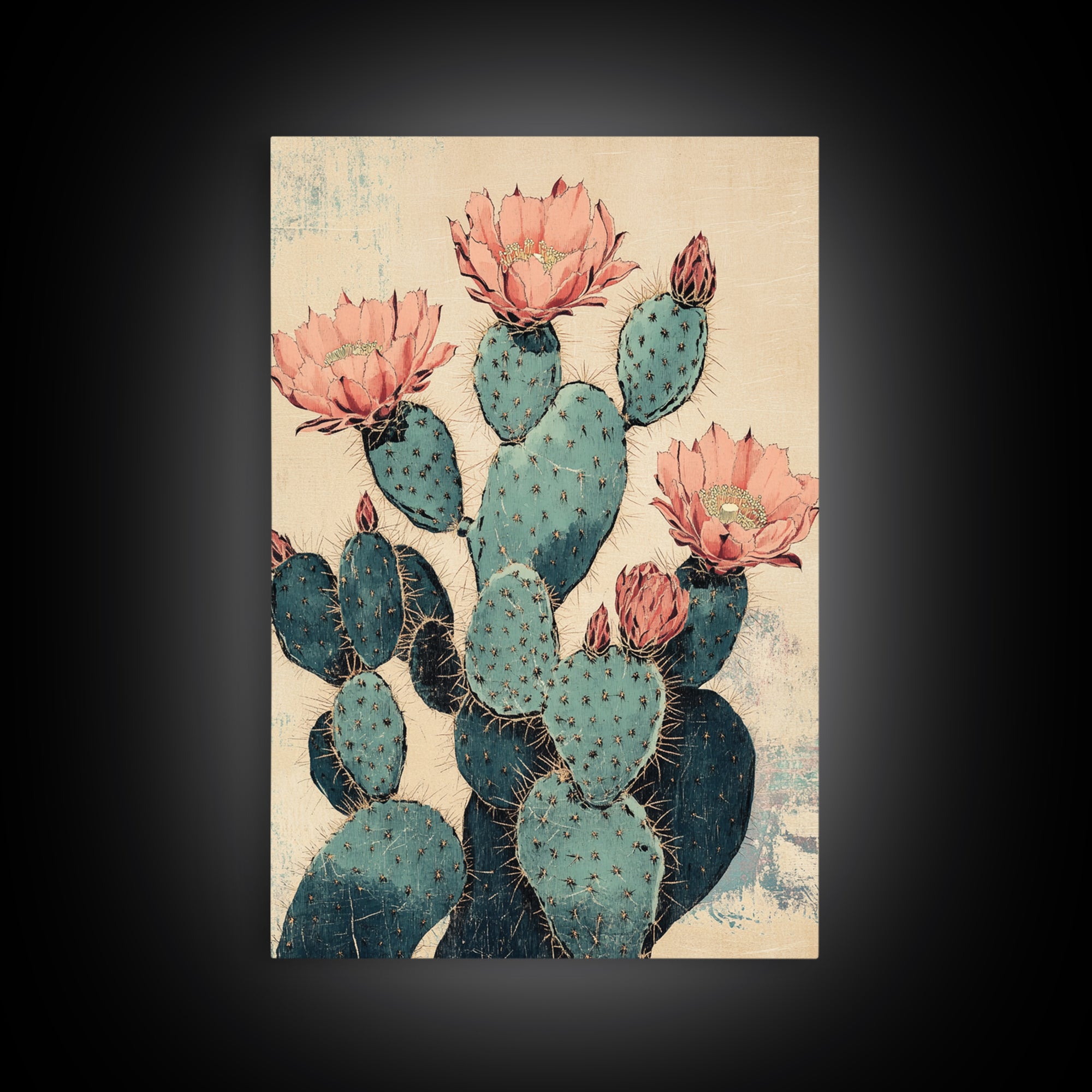 Blooming Prickly Pear Cactus Wall Art, Southwestern Botanical Canvas Print, Pink Floral Desert Decor, Boho Home Decor, Gift For Her