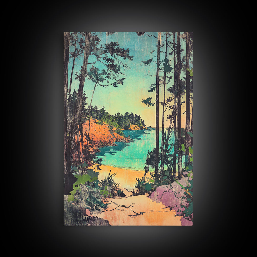 Forest Path To Turquoise Hidden Beach Wall Art, Coastal Canvas Print, Whimsical Nature Decor, Beach House Wall Decor Gift For Her