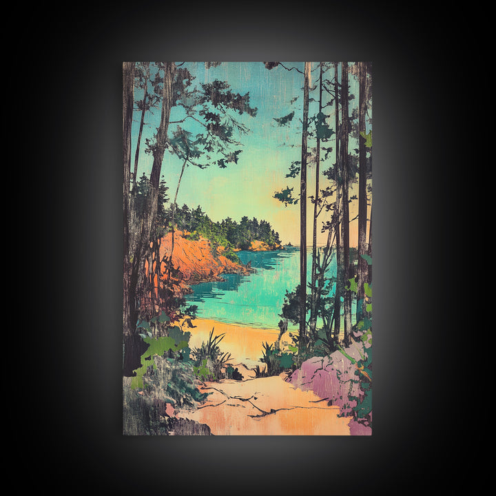 Forest Path To Turquoise Hidden Beach Wall Art, Coastal Canvas Print, Whimsical Nature Decor, Beach House Wall Decor Gift For Her