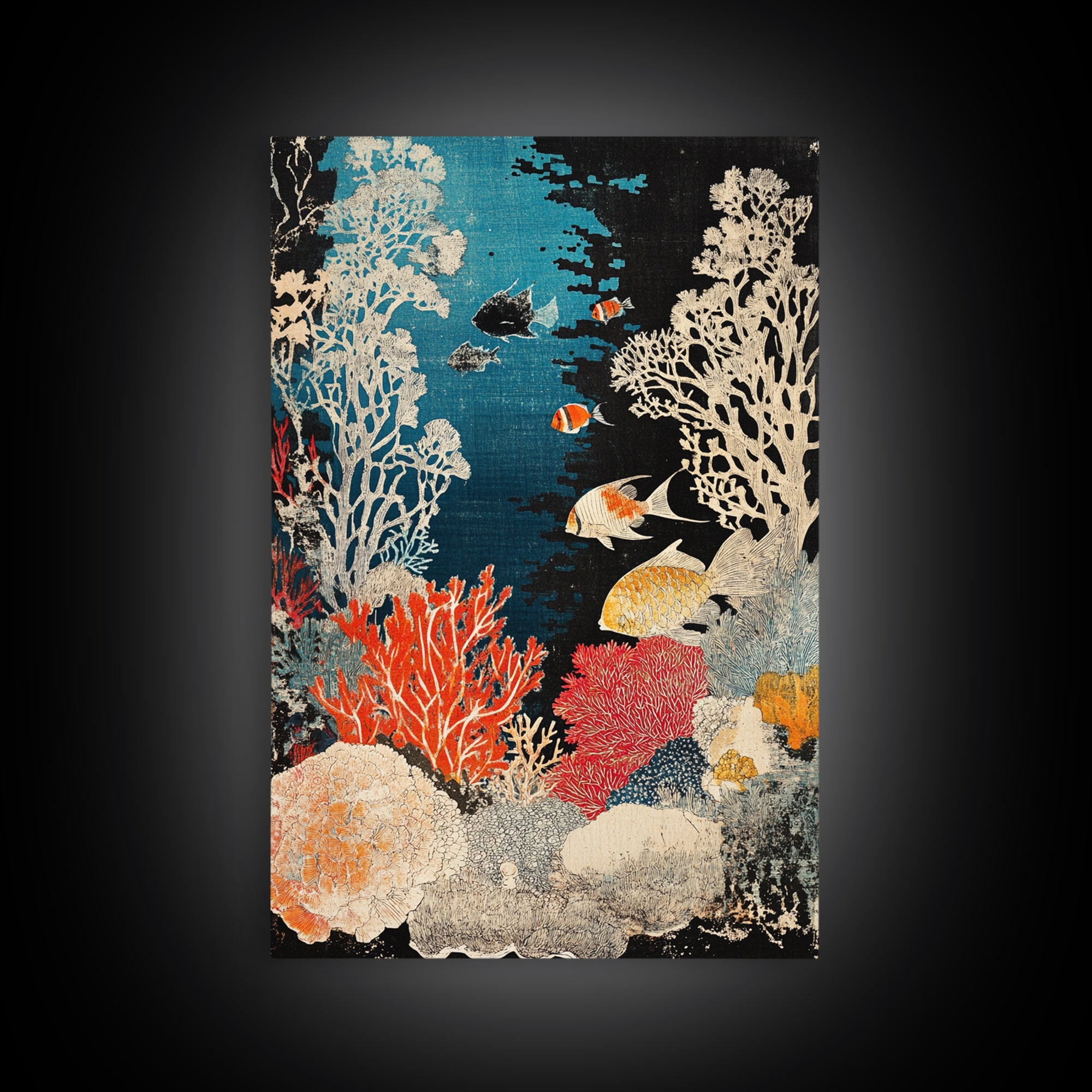 Vibrant Coral Reef Fish Wall Art, Underwater Ocean Life Print, Tropical Coastal Decor, Marine Life Framed Canvas Print For Bath