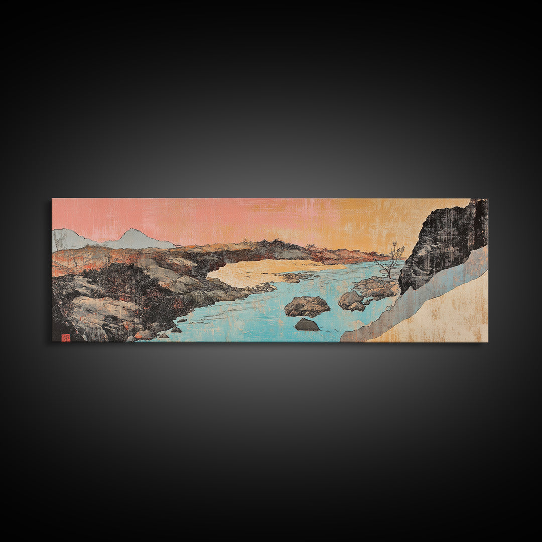 Turquoise River Desert Landscape Canvas Print, Southwestern Wall Art, Arizona Nature Decor, Large Horizontal Living Room Print