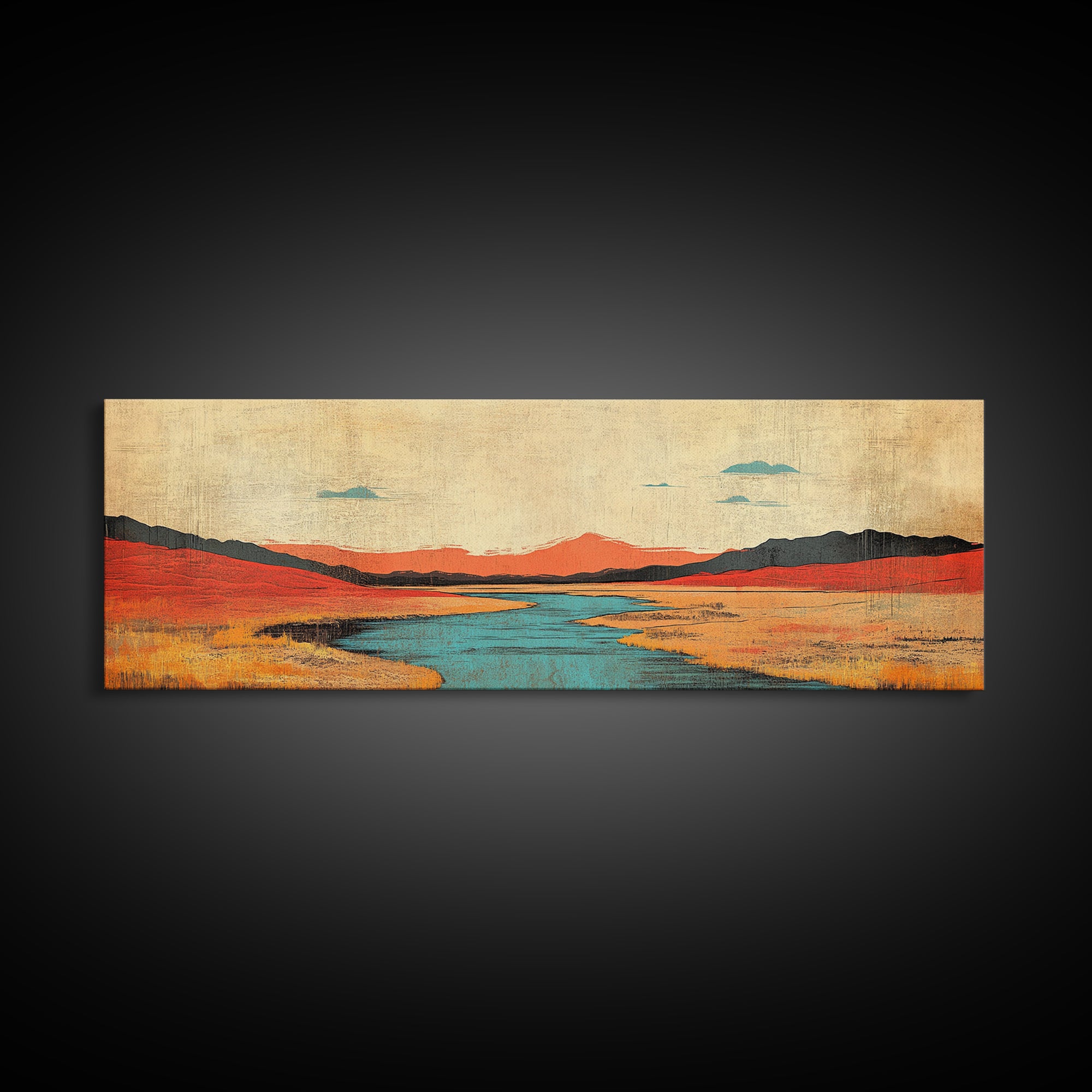 Red Grass Valley River Landscape Canvas Print, Modern Southwestern Wall Art, Wide Horizontal Nature Decor For Living Room