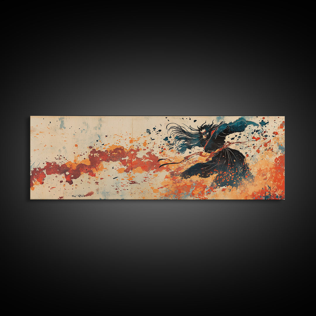 Flowing Black Dancer Abstract Wall Art, Feminine Figure Print, Orange Motion Decor, Contemporary Canvas For Bedroom Or Living Room