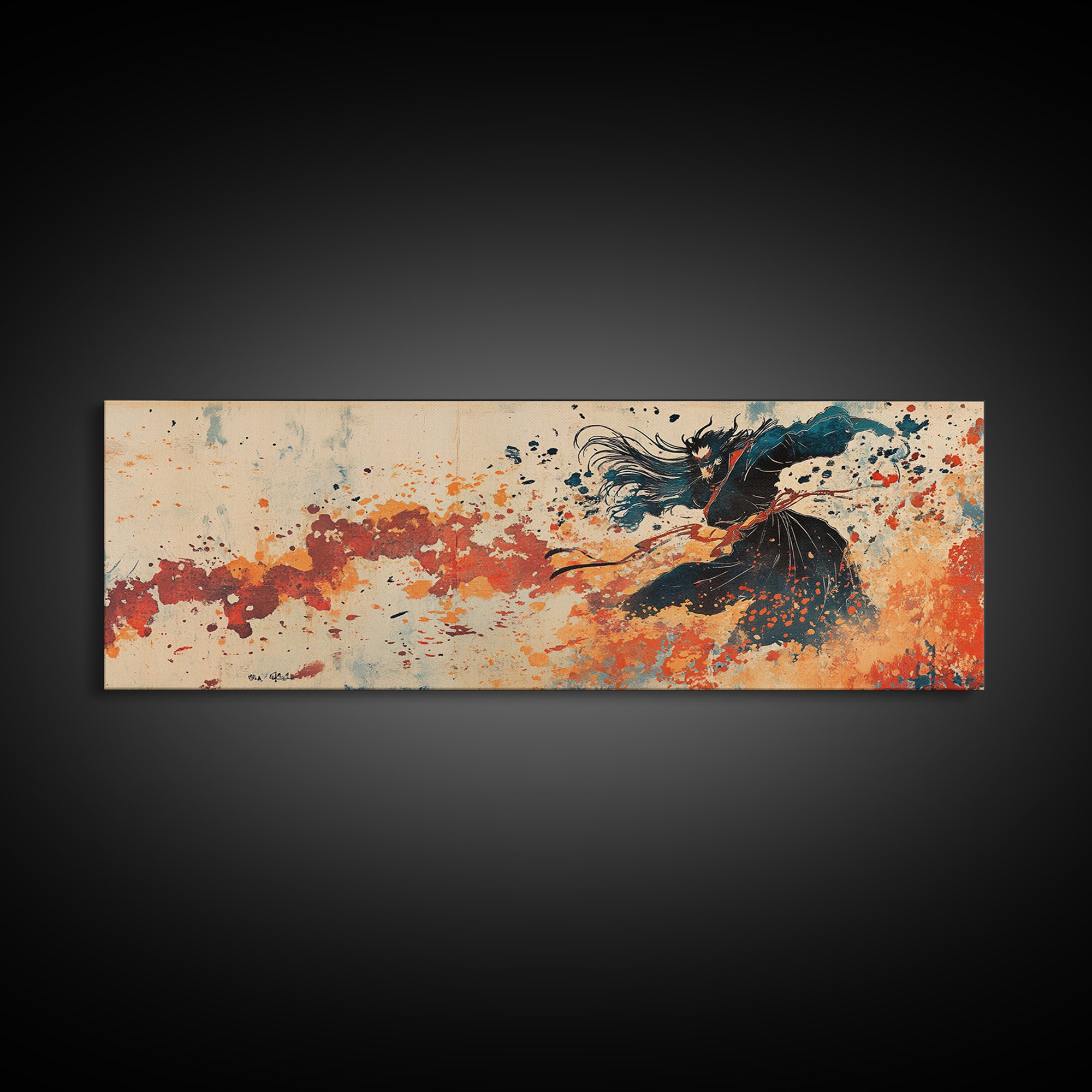 Flowing Black Dancer Abstract Wall Art, Feminine Figure Print, Orange Motion Decor, Contemporary Canvas For Bedroom Or Living Room