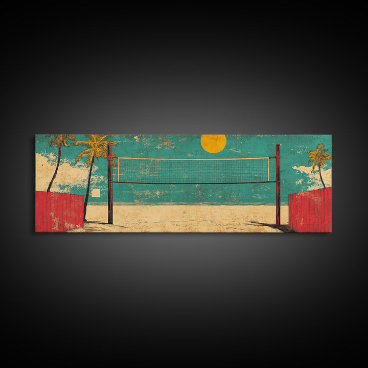 Retro Beach Volleyball Wall Art, Tropical Canvas Print, Coastal Decor, Summer Sport Poster, Game Room Decor, Gift For Him