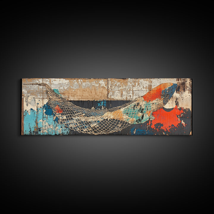 Weathered Fishing Net Wall Art, Coastal Canvas Print, Nautical Decor, Beach House Art, Rustic Seascape, Ocean Wall Decor
