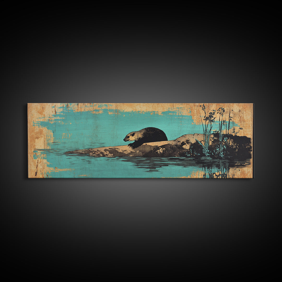 Swimming Otter Turquoise Water Canvas Print, Animal Wall Art, Wildlife Decor, Cute Bathroom Art, Coastal Nursery Decor, Gift For Her