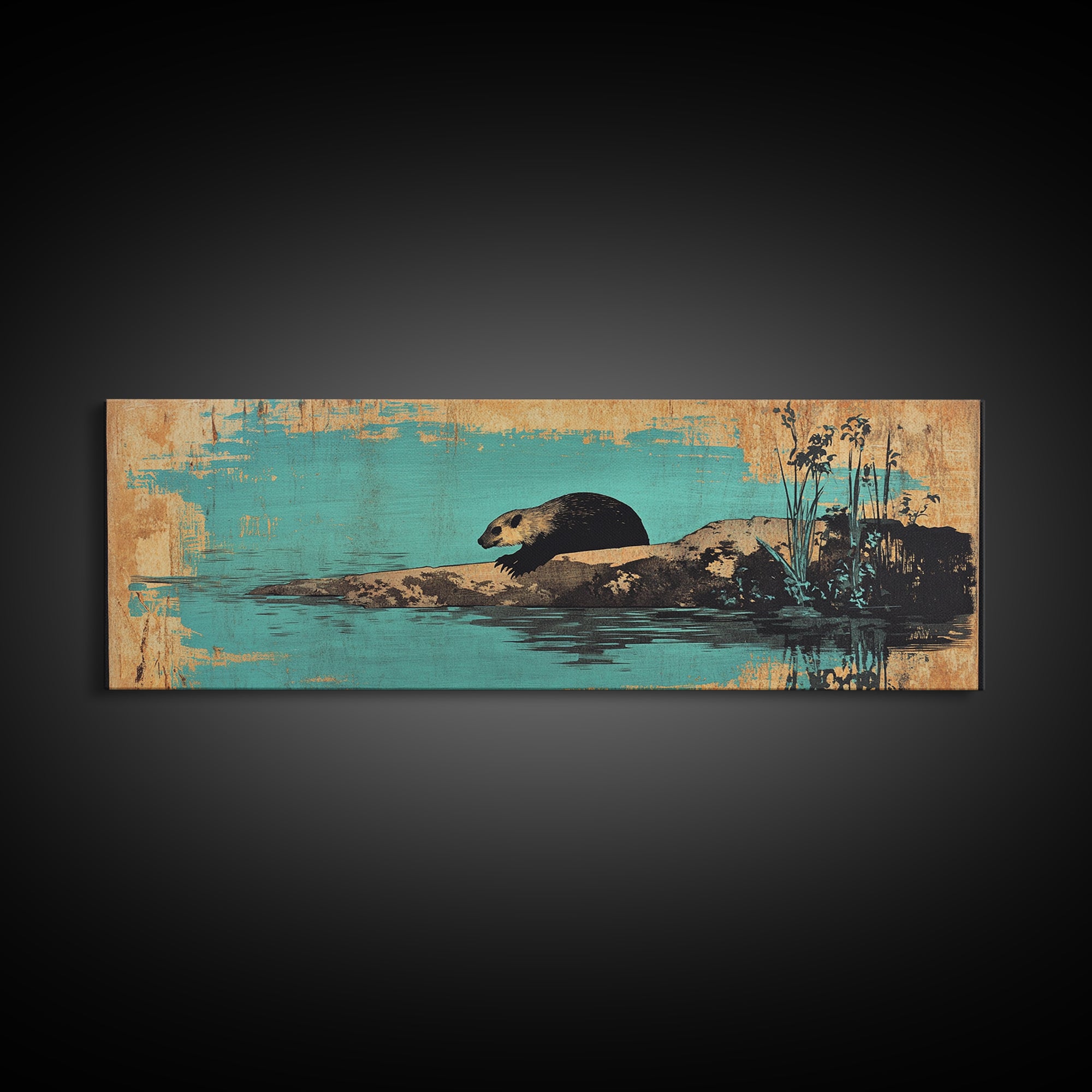 Swimming Otter Turquoise Water Canvas Print, Animal Wall Art, Wildlife Decor, Cute Bathroom Art, Coastal Nursery Decor, Gift For Her